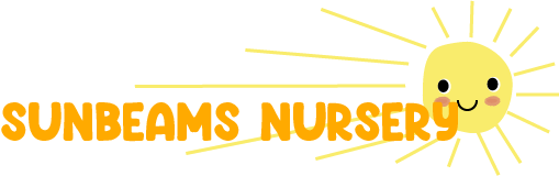 Sunbeams logo. A picture of a smiling sun with the words sun beams logo in orange font